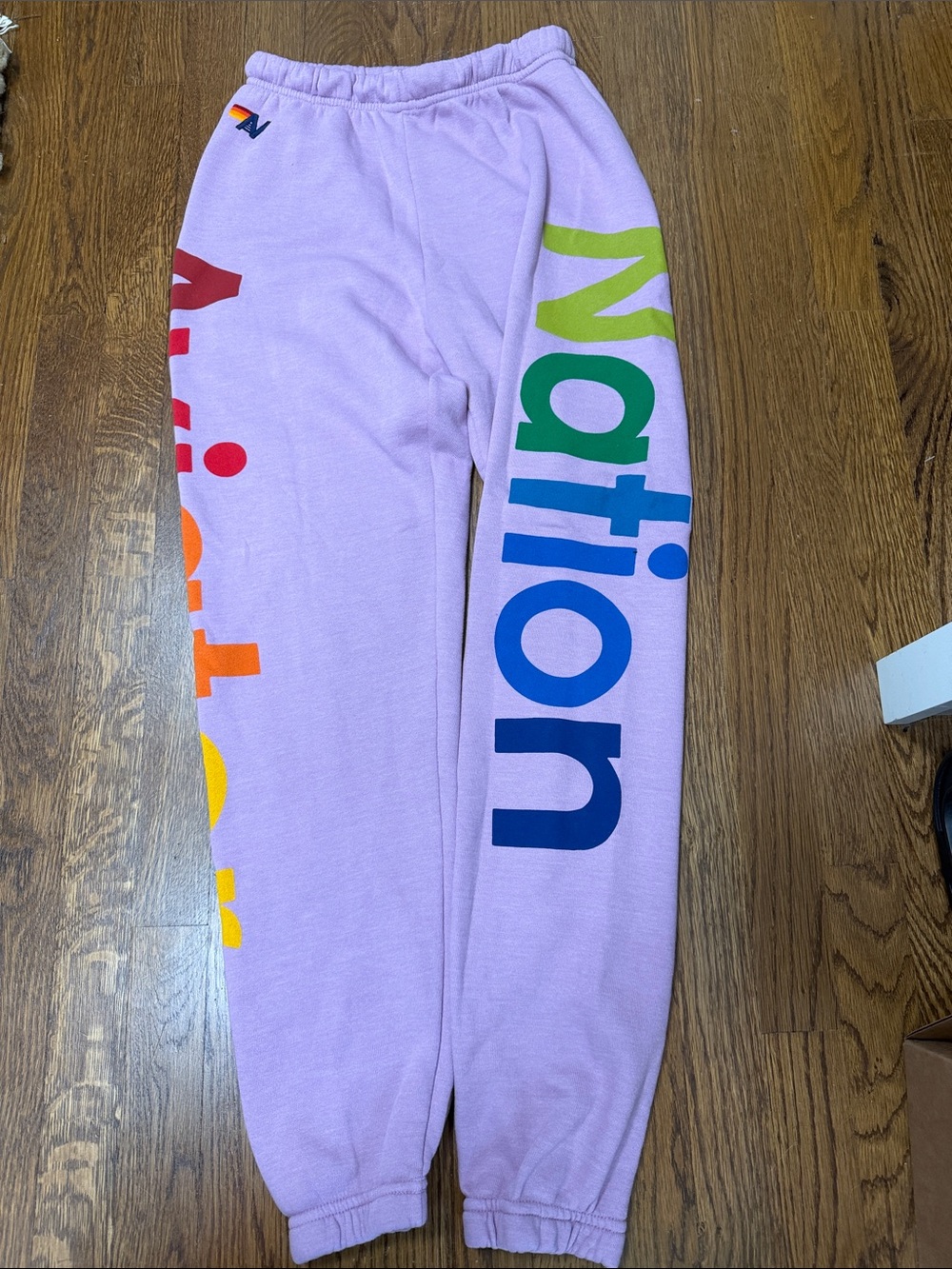 Aviator Nation Lavender Joggers with Rainbow 'Nation' Logo